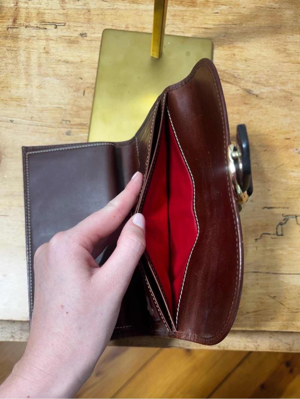 Dooney & Bourke Brown Signature Heart Print Continental Wallet with Brass Accent - Picture 7 of 8